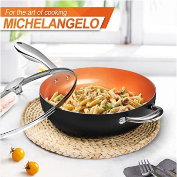 MICHELANGELO: 5 Qt/11" - Nonstick Wok/Stir Fry Pan w/ Lid + Basket + Steam Rack - Picture 7 of 11